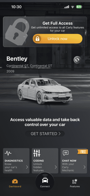 Carly app main screen