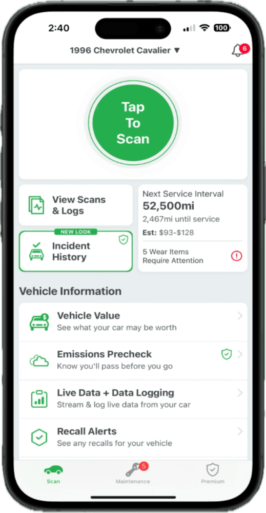 FIXD app diagnostics screen