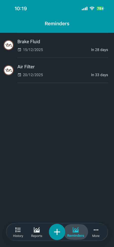 Drivvo app maintenance reminders set screen