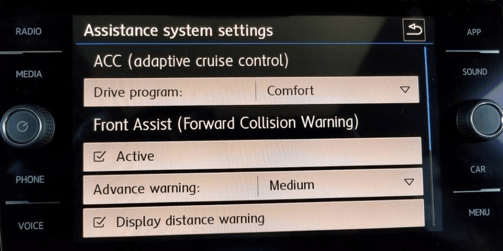 ACC Distance Settings Menu