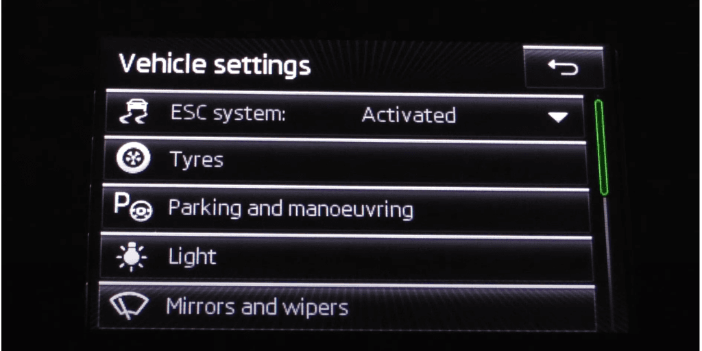 Windows and Sunroof Menu